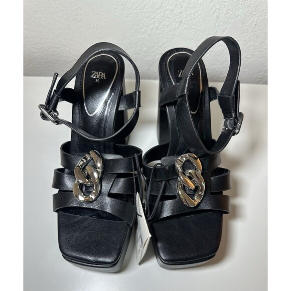 ZARA *NEW* Black Chunky Platform Strappy Heels Sandals Dressy Women US 6‎ EU 36 - Picture 5 of 13